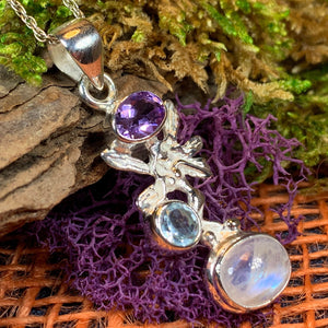 Fairy Necklace, Celtic Necklace, Irish Jewelry, Rainbow Moonstone Necklace, Anniversary Gift, Friendship Gift, Amethyst Gift, Pixie Gift