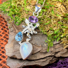 Load image into Gallery viewer, Fairy Necklace, Celtic Necklace, Irish Jewelry, Rainbow Moonstone Necklace, Anniversary Gift, Friendship Gift, Amethyst Gift, Pixie Gift
