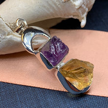 Load image into Gallery viewer, Moon Necklace, Celtic Jewelry, Rough Gemstone Pendant, Anniversary Gift, Wiccan Jewelry, Pagan Necklace, Celestial Jewelry, Amethyst Jewelry
