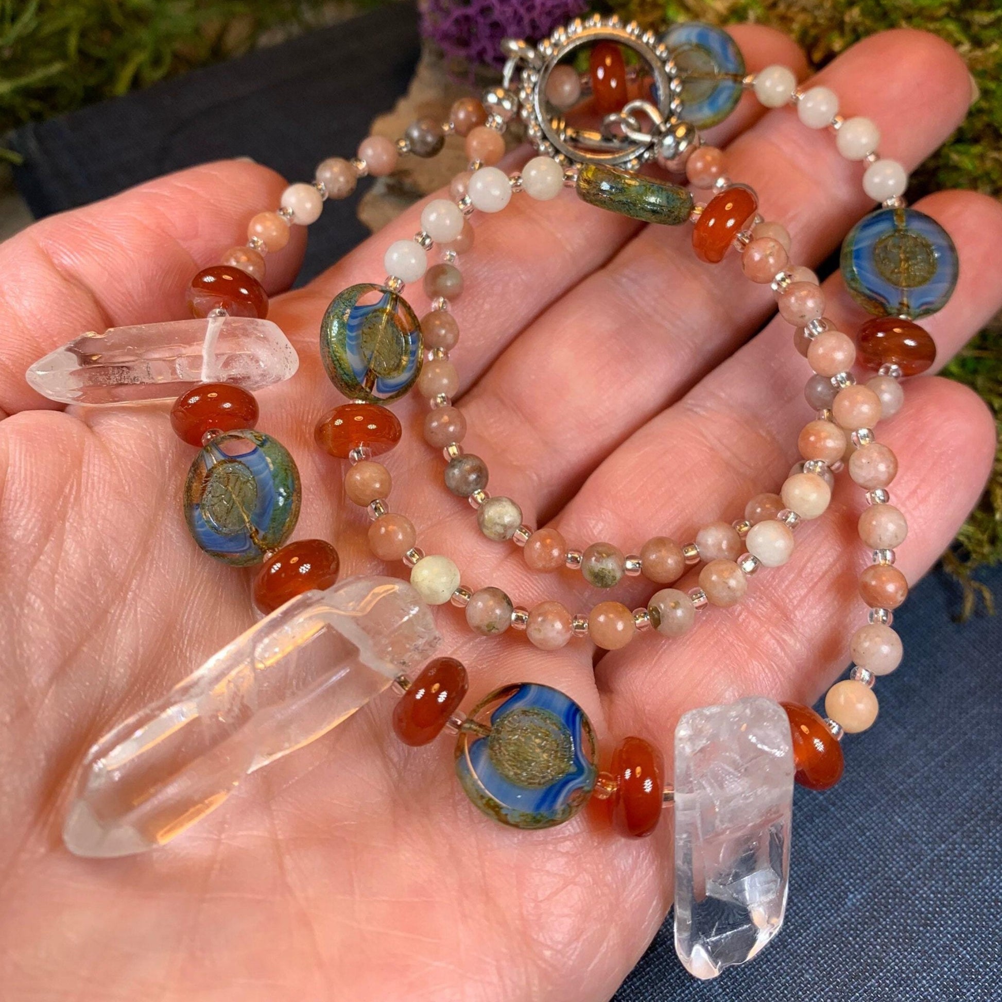 Quartz Crystal Necklace, Gemstone Jewelry, Boho Beaded Jewelry, Healing Crystal Necklace, Teacher Gift, Girlfriend Gift, Yoga Gift, Mom Gift