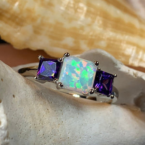 Scottish Mist Celtic Ring, Celtic Ring, Scotland Ring, Opal Jewelry, Trinity Knot Jewelry, Anniversary Gift, Cocktail Ring, Amethyst Ring