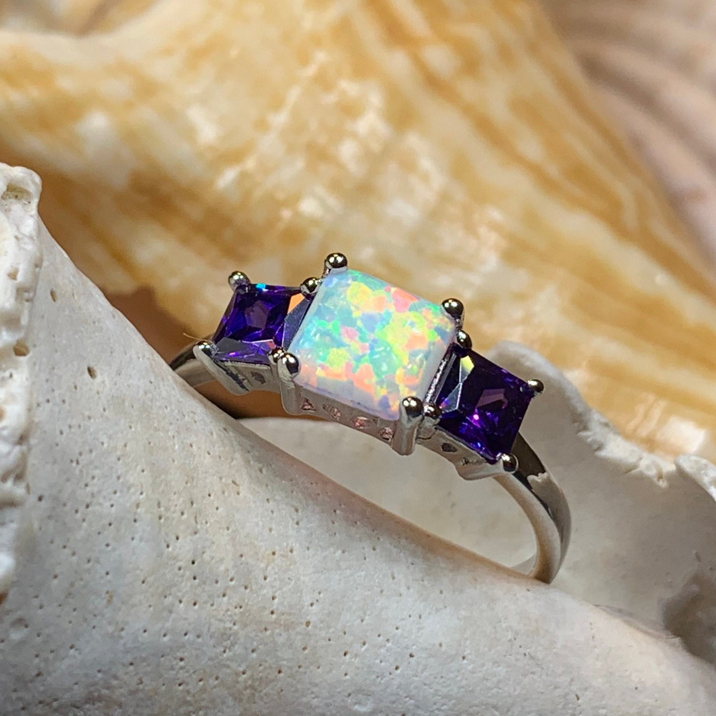 Scottish Mist Celtic Ring, Celtic Ring, Scotland Ring, Opal Jewelry, Trinity Knot Jewelry, Anniversary Gift, Cocktail Ring, Amethyst Ring
