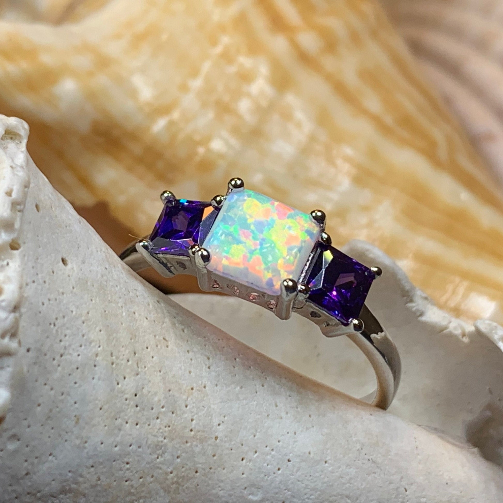 Scottish Mist Celtic Ring, Celtic Ring, Scotland Ring, Opal Jewelry, Trinity Knot Jewelry, Anniversary Gift, Cocktail Ring, Amethyst Ring
