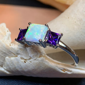 Scottish Mist Celtic Ring, Celtic Ring, Scotland Ring, Opal Jewelry, Trinity Knot Jewelry, Anniversary Gift, Cocktail Ring, Amethyst Ring