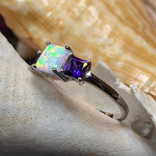 Load image into Gallery viewer, Scottish Mist Celtic Ring, Celtic Ring, Scotland Ring, Opal Jewelry, Trinity Knot Jewelry, Anniversary Gift, Cocktail Ring, Amethyst Ring
