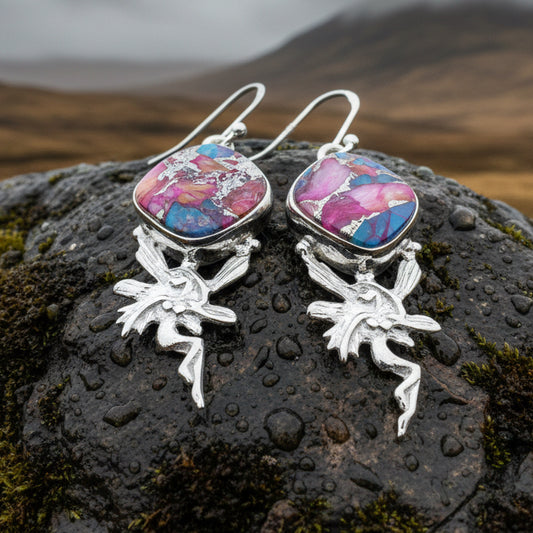 Celtic Fairy Earrings, Celtic Jewelry, Irish Jewelry, Fairy Jewelry, Wiccan Jewelry, Boho Earrings, Scotland Jewelry, Spiny Oyster Turquoise