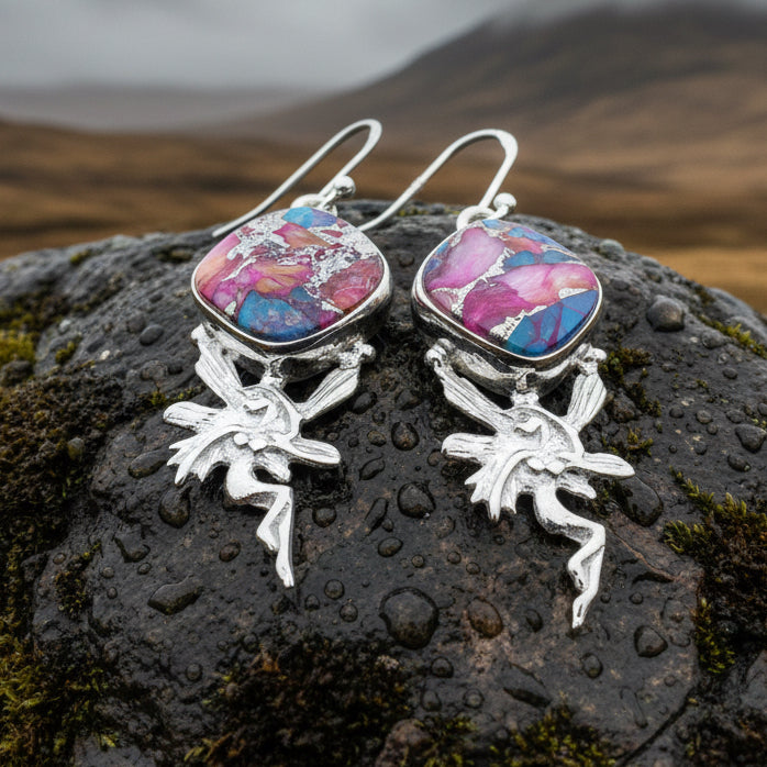 Celtic Fairy Earrings, Celtic Jewelry, Irish Jewelry, Fairy Jewelry, Wiccan Jewelry, Boho Earrings, Scotland Jewelry, Spiny Oyster Turquoise