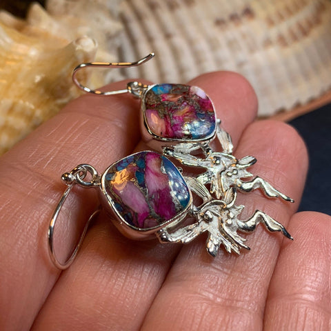 Load image into Gallery viewer, Celtic Fairy Earrings, Celtic Jewelry, Irish Jewelry, Fairy Jewelry, Wiccan Jewelry, Boho Earrings, Scotland Jewelry, Spiny Oyster Turquoise
