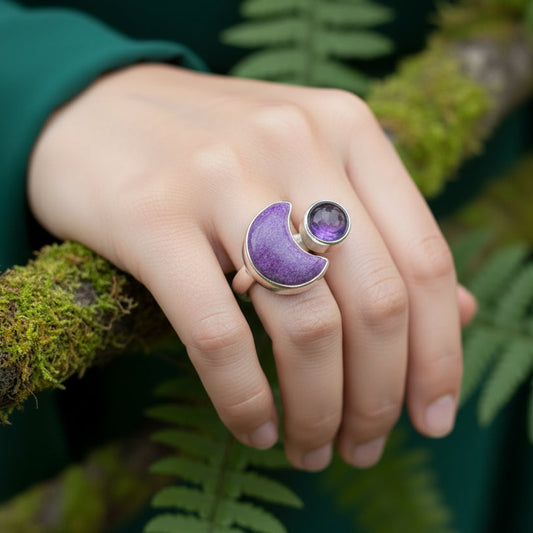 Crescent Moon Ring, Celtic Jewelry, Celestial Jewelry, Goddess Jewelry, Moon Ring, Wiccan Jewelry, Anniversary Gift, Mystical Ring, Purple