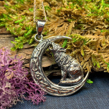 Load image into Gallery viewer, Wolf Necklace, Celtic Jewelry, Moon Necklace, Pagan Jewelry, Viking Jewelry, Crescent Moon Gift, Graduation Gift, Celestial Jewelry, Wiccan
