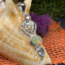 Load image into Gallery viewer, Celtic Heart Necklace, Opal Pendant, Celtic Jewelry, Irish Jewelry, Heart Pendant, Anniversary Gift, Wiccan Jewelry, Wife Gift, Mom Gift
