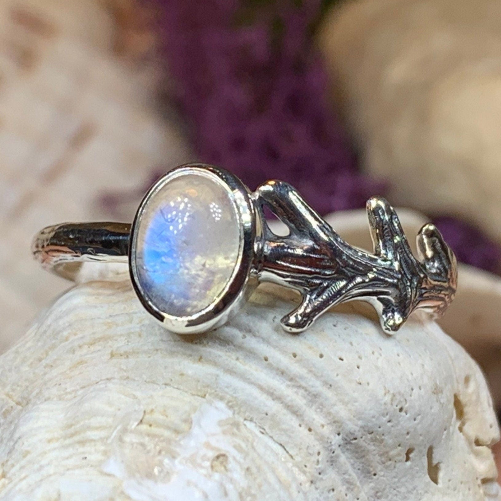 Ancient Forest Moonstone Ring in sterling silver