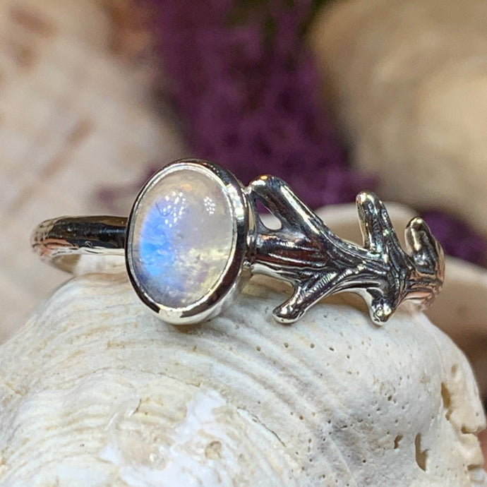 Crescent Moon Ring, Moonstone Ring, Celestial Ring, Irish Jewelry, Celtic Ring, Anniversary Gift, Wiccan Jewelry, Boho Ring, Mom Gift