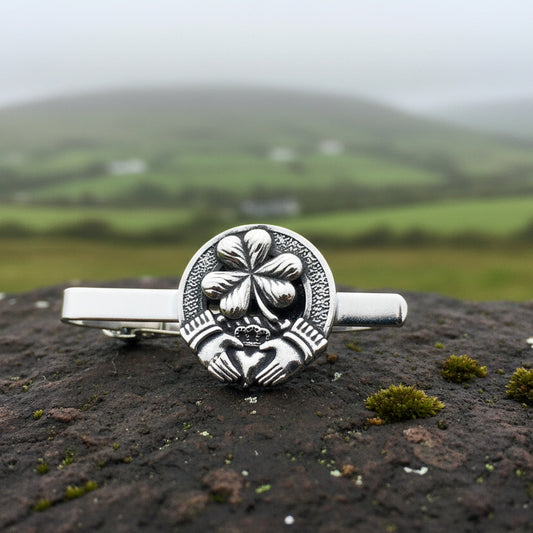 Claddagh Tie Bar, Celtic Jewelry, Irish Gift for Him, Shamrock Tie Clip, Ireland Dad Gift, Graduation Gift, Men's Jewelry, Celtic Tie Clip