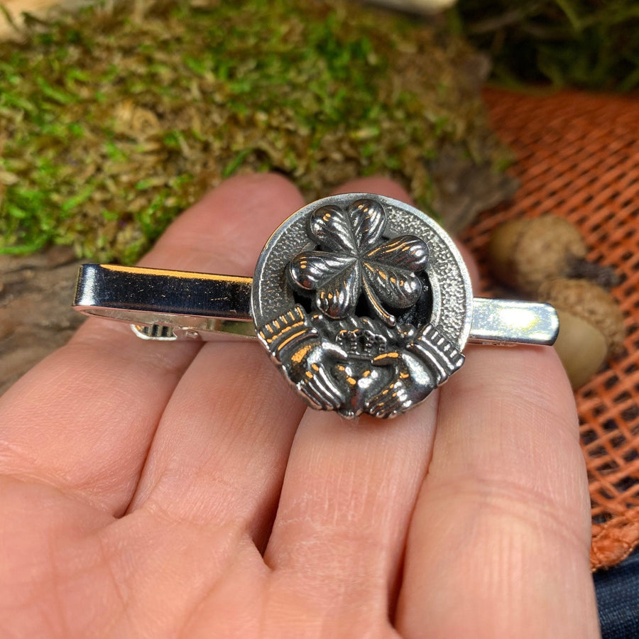 Claddagh Tie Bar, Celtic Jewelry, Irish Gift for Him, Shamrock Tie Clip, Ireland Dad Gift, Graduation Gift, Men's Jewelry, Celtic Tie Clip