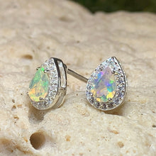 Load image into Gallery viewer, Opal Stud Earrings, Bridal Earrings, Faceted Opal Post Earrings, Anniversary Gift, Mom Gift, Wiccan Jewelry, October Birthstone
