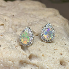 Load image into Gallery viewer, Opal Stud Earrings, Bridal Earrings, Faceted Opal Post Earrings, Anniversary Gift, Mom Gift, Wiccan Jewelry, October Birthstone
