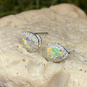 Opal Stud Earrings, Bridal Earrings, Faceted Opal Post Earrings, Anniversary Gift, Mom Gift, Wiccan Jewelry, October Birthstone
