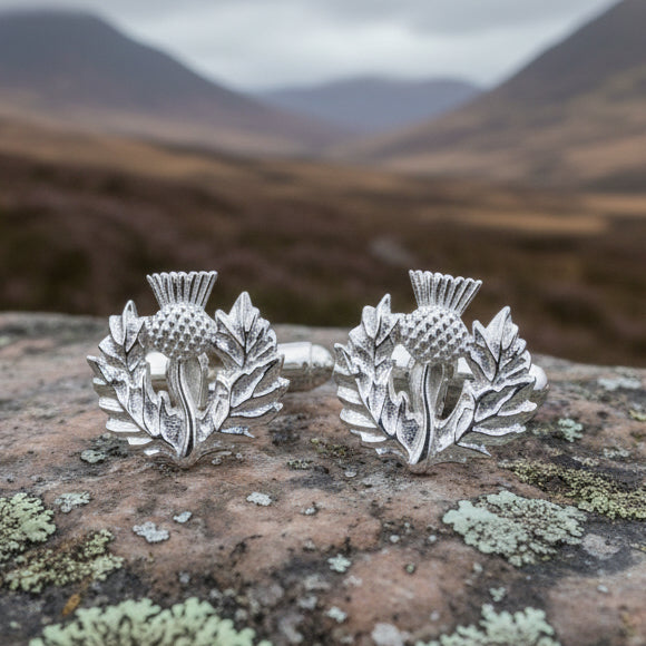 Alba Thistle Cuff Links - Handmade in Scotland in sterling silver