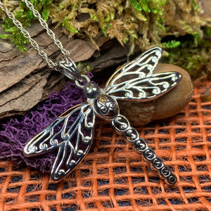 Dragonfly Necklace, Irish Jewelry, Outlander Jewelry, Anniversary Gift, Triple Spiral Jewelry, Celtic Jewelry, Wiccan Jewelry, Mom Gift