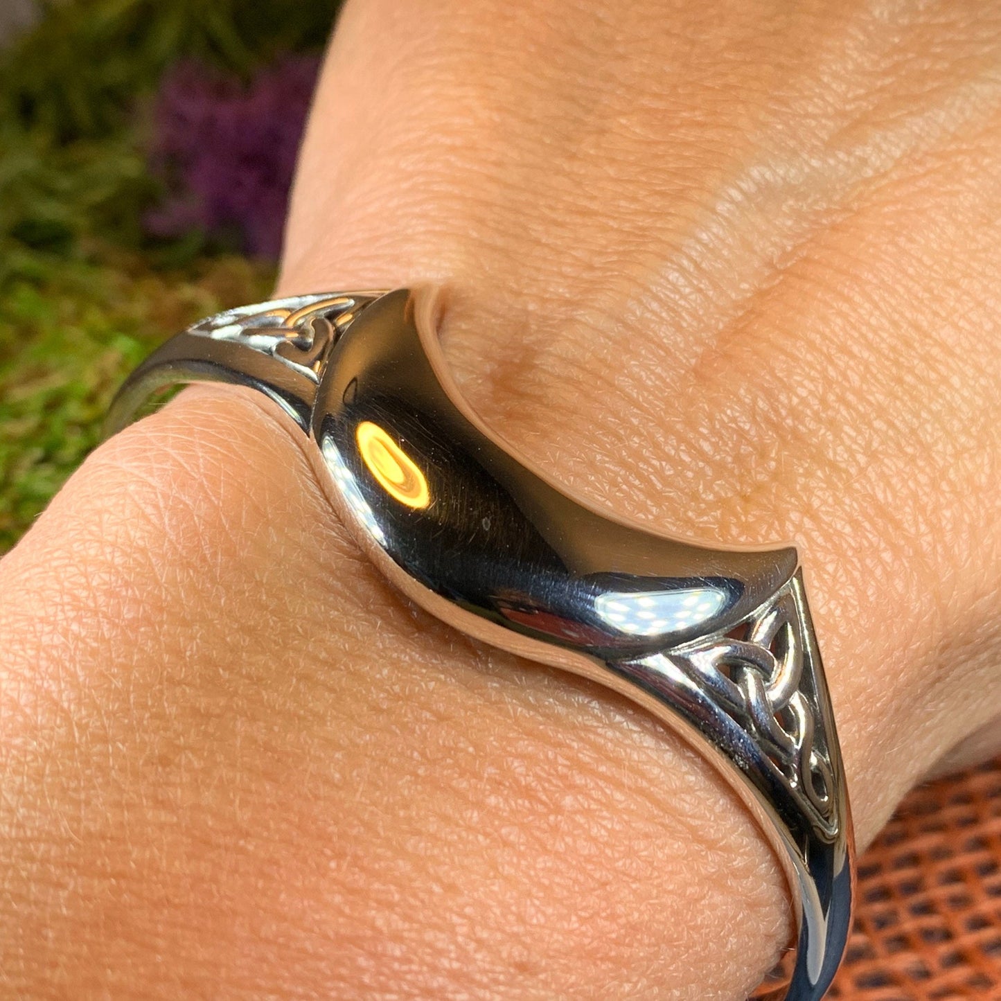 Lucina Celtic Moon Cuff Bracelet in Sterling Silver — view 8