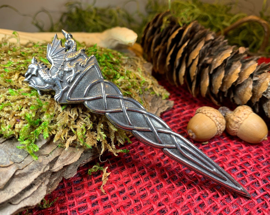 Welsh Dragon Kilt Pin, Celtic Jewelry, Wales Jewelry, Celtic Brooch, Tartan Pin, Sword Pin, Groom Gift, Best Man Gift, Bagpiper Gift