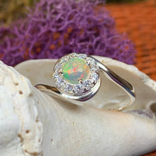 Load image into Gallery viewer, Opal Ring, Promise Ring, Engagement Ring, Celtic Jewelry, Anniversary Gift, Wiccan Jewelry, Boho Statement Ring, Silver Cocktail Ring

