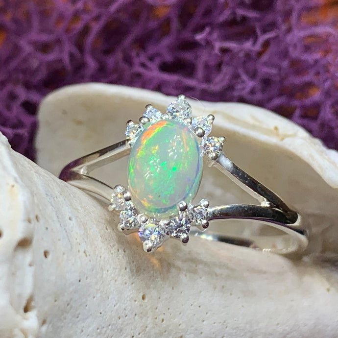 Opal Ring, Promise Ring, Engagement Ring, Celtic Jewelry, Anniversary Gift, Wiccan Jewelry, Boho Statement Ring, Silver Cocktail Ring