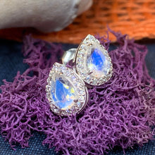 Load image into Gallery viewer, Moonstone Stud Earrings, Bridal Earrings, Faceted Moonstone Post Earrings, Anniversary Gift, Mom Gift, Wiccan Jewelry, June Birthstone
