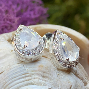 Moonstone Stud Earrings, Bridal Earrings, Faceted Moonstone Post Earrings, Anniversary Gift, Mom Gift, Wiccan Jewelry, June Birthstone