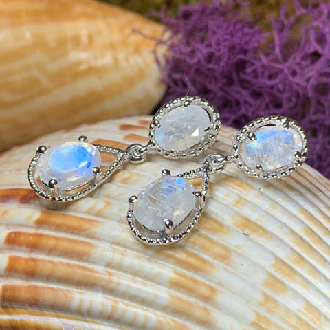 Load image into Gallery viewer, Moonstone Earrings, Bridal Drop Earrings, Faceted Moonstone Dangle Earrings, Anniversary Gift, Mom Gift, Wiccan Jewelry, June Birthstone

