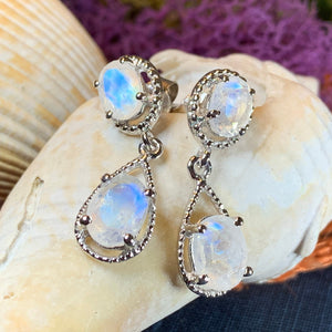 Moonstone Earrings, Bridal Drop Earrings, Faceted Moonstone Dangle Earrings, Anniversary Gift, Mom Gift, Wiccan Jewelry, June Birthstone