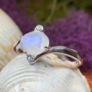 Moonstone Ring, Promise Ring, Engagement Ring, Cocktail Ring, Anniversary Gift, Wiccan Jewelry, Boho Ring, Mom Gift, Silver Wife Gift