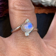 Load image into Gallery viewer, Moonstone Ring, Promise Ring, Engagement Ring, Cocktail Ring, Anniversary Gift, Wiccan Jewelry, Boho Ring, Mom Gift, Silver Wife Gift
