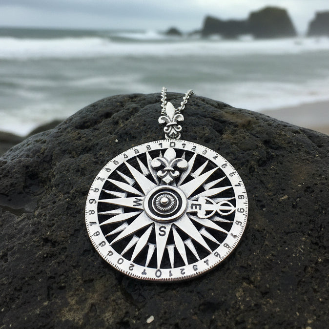 Compass Necklace, Celtic Necklace, Women Nautical Pendant, Travel Lover Gift, Anniversary Gift, Outlander Jewelry, Fluer De Lis Jewelry