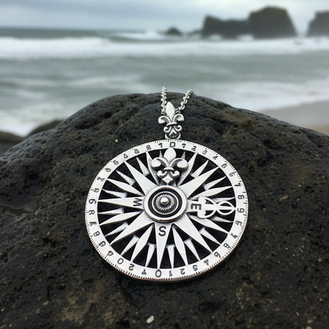 Load image into Gallery viewer, Compass Necklace, Celtic Necklace, Women Nautical Pendant, Travel Lover Gift, Anniversary Gift, Outlander Jewelry, Fluer De Lis Jewelry
