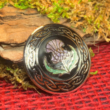 Load image into Gallery viewer, Thistle Brooch, Celtic Jewelry, Scottish Jewelry, Scotland Jewelry, Thistle Gift, Outlander Brooch, Enamel Jewelry, Celtic Pin, Wife Gift

