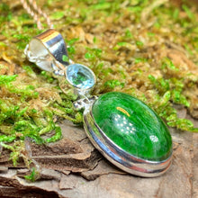 Load image into Gallery viewer, Irish Spring Necklace, Blue Topz Jewelry, Celtic Jewelry, Anniversary Gift, Green Gemstone Jewelry, Chrome Diopside Pendant, Wiccan Jewelry
