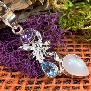 Fairy Necklace, Celtic Necklace, Irish Jewelry, Rainbow Moonstone Necklace, Anniversary Gift, Friendship Gift, Amethyst Gift, Pixie Gift