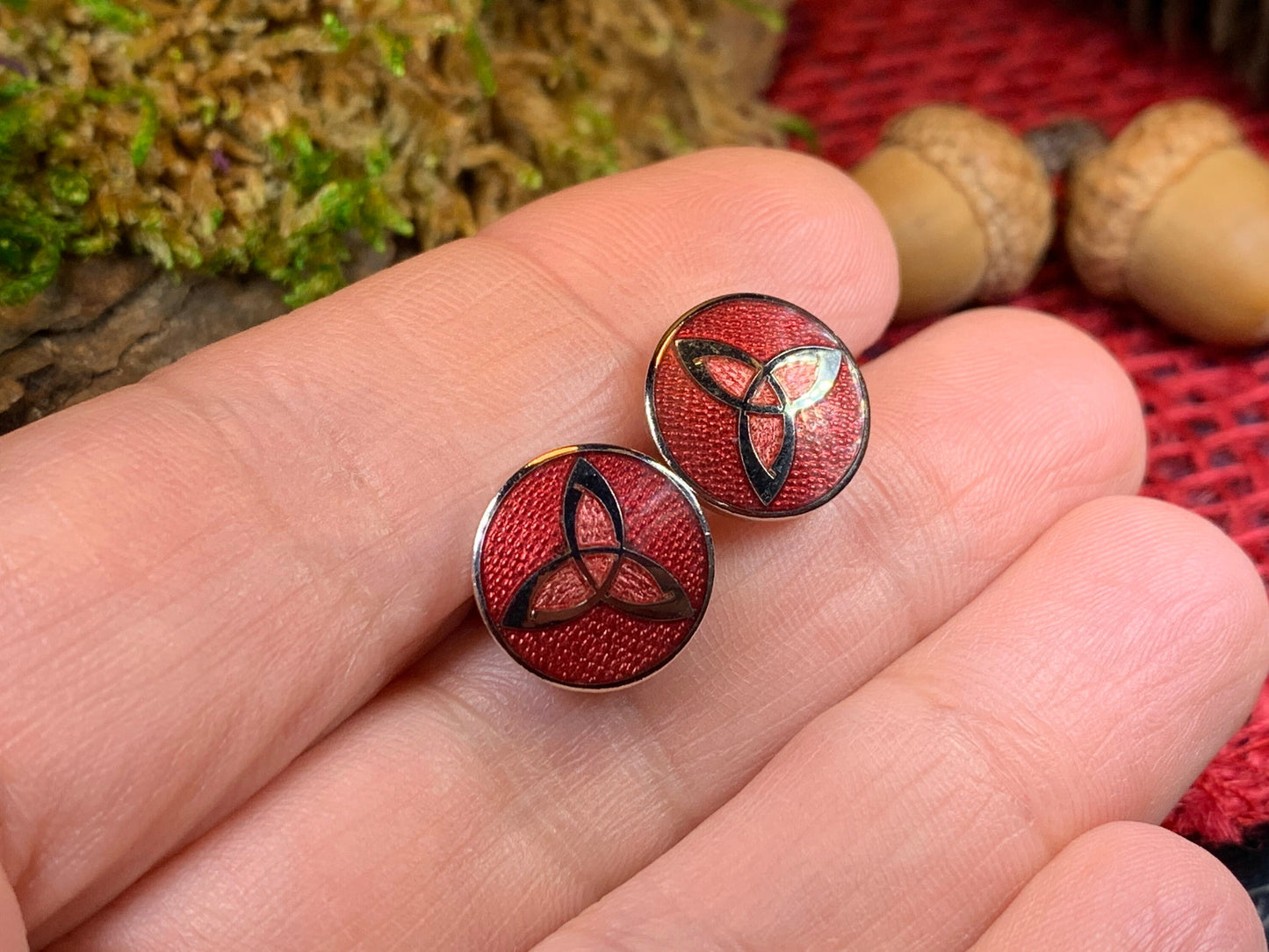Enamel Trinity Knot Stud Earrings — view 6