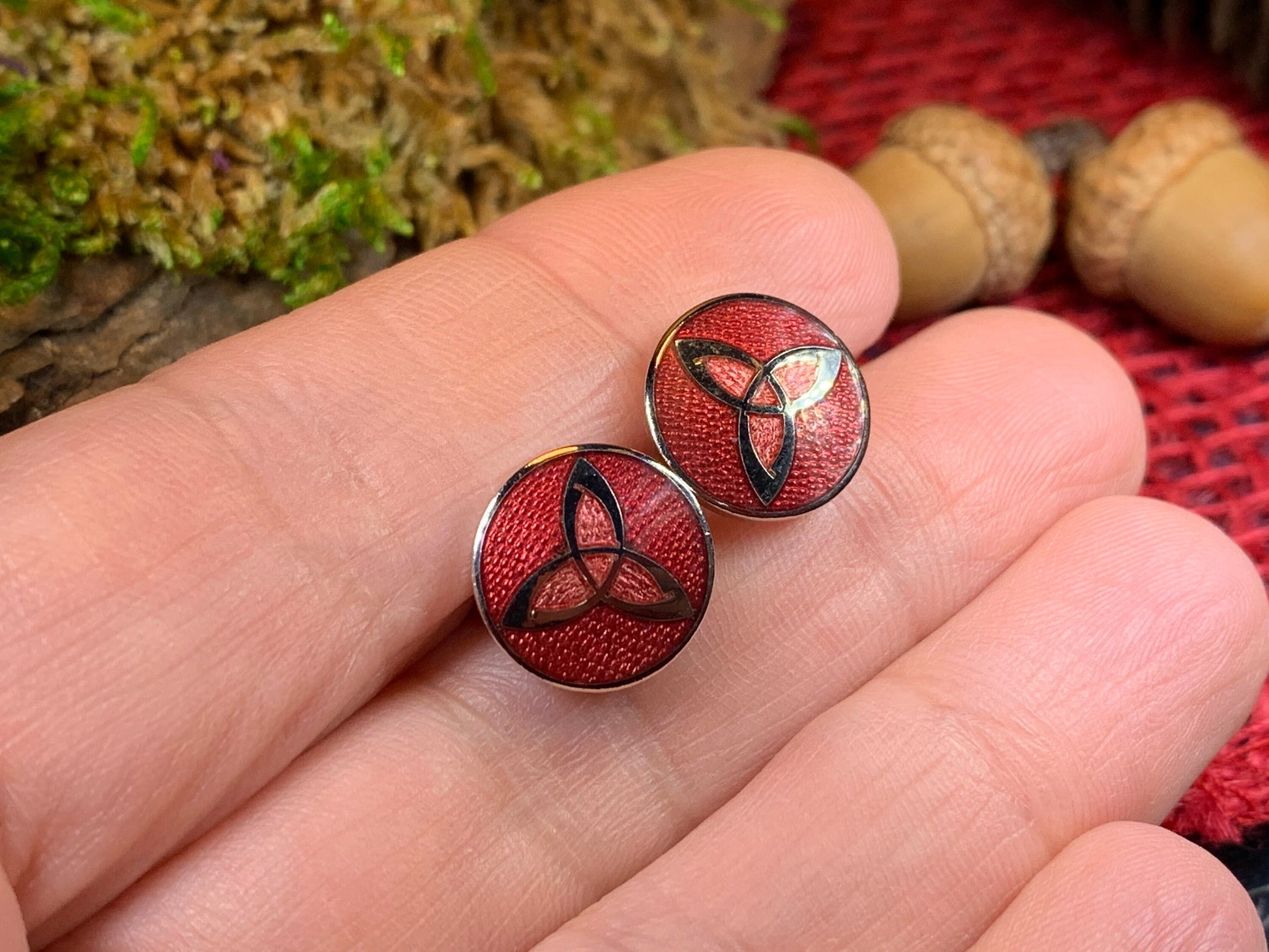 Enamel Trinity Knot Stud Earrings — view 6