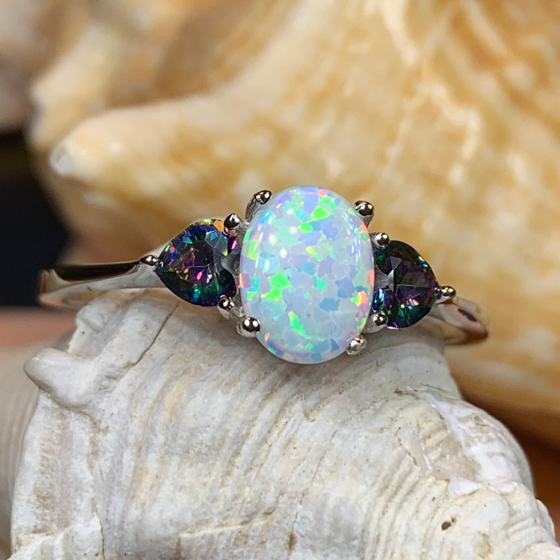 Opal Celtic Ring, Celtic Ring, Scotland Ring, Opal Engagement Ring, Trinity Knot Jewelry, Anniversary Gift, Cocktail Ring, Birthstone Ring
