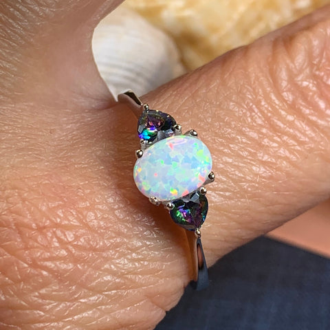Load image into Gallery viewer, Opal Celtic Ring, Celtic Ring, Scotland Ring, Opal Engagement Ring, Trinity Knot Jewelry, Anniversary Gift, Cocktail Ring, Birthstone Ring
