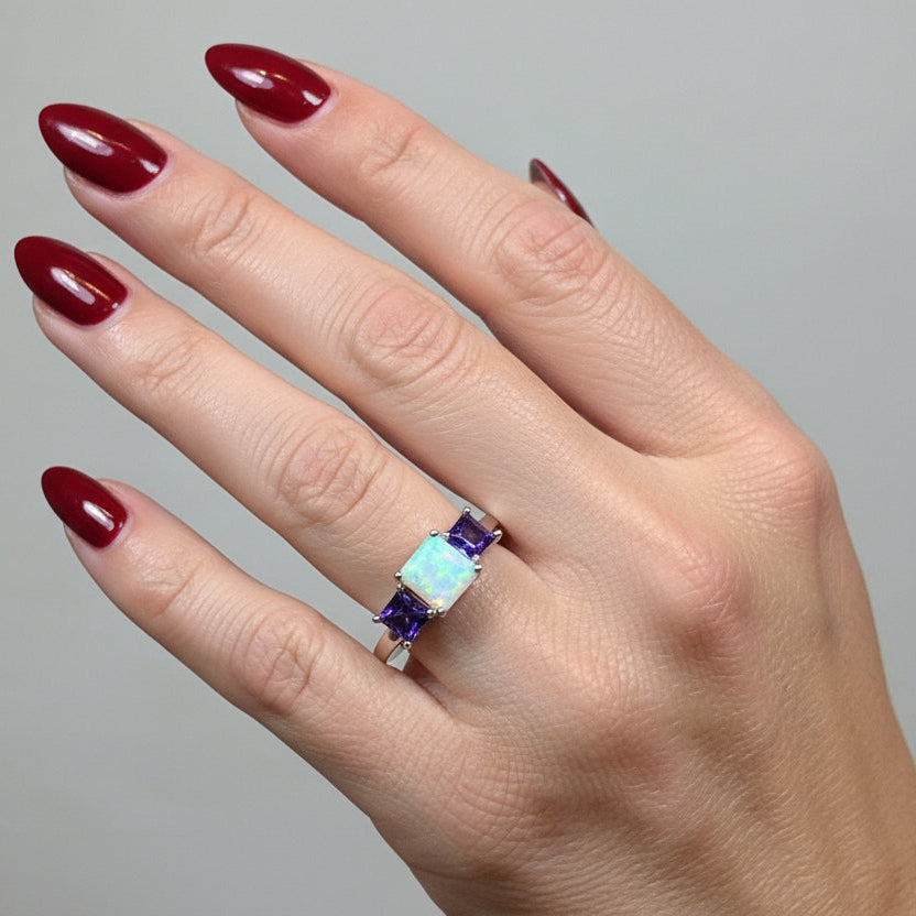 Scottish Mist Celtic Ring, Celtic Ring, Scotland Ring, Opal Jewelry, Trinity Knot Jewelry, Anniversary Gift, Cocktail Ring, Amethyst Ring