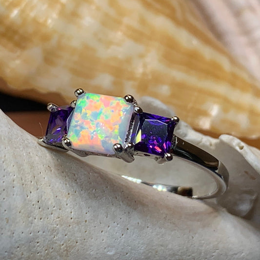 Scottish Mist Celtic Ring, Celtic Ring, Scotland Ring, Opal Jewelry, Trinity Knot Jewelry, Anniversary Gift, Cocktail Ring, Amethyst Ring