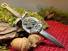Load image into Gallery viewer, Irish Kilt Pin, Irish Shamrock Pin, Claddagh Kilt Pin, Harp Jewelry, Celtic Kilt Pin, Irish Dancer Gift, Celtic Knot Brooch, Bagpiper Gift

