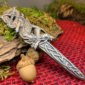 Celtic Raven Kilt Pin, Scottish Jewelry, Irish Kilt Pin, Tartan Pin, Cape Pin, Bagpiper Gift, Scotland Pin, Celtic Shawl Pin, Viking Jewelry