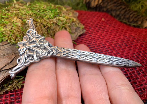 Load image into Gallery viewer, Dragon Kilt Pin, Scottish Jewelry, Celtic Kilt Pin, Tartan Pin, Cape Pin, Bagpiper Gift, Scotland Pin, Celtic Shawl Pin, Viking Jewelry
