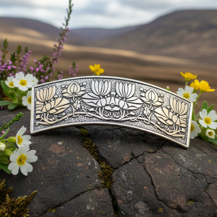 Waterlillies Hair Clip, Celtic Barrette, Water Lily Jewelry, Art Deco Jewelry, Friendship Gift, Wicca Jewelry, Hair Jewelry, Pewter Barrette