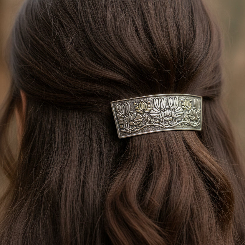 Waterlillies Hair Clip, Celtic Barrette, Water Lily Jewelry, Art Deco Jewelry, Friendship Gift, Wicca Jewelry, Hair Jewelry, Pewter Barrette